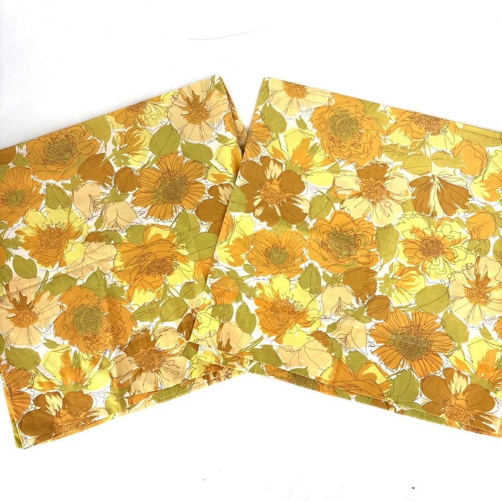 TWO Wondercale Springmaid King Size Pillowcase Orange Retro Floral MCM Boho Vtg